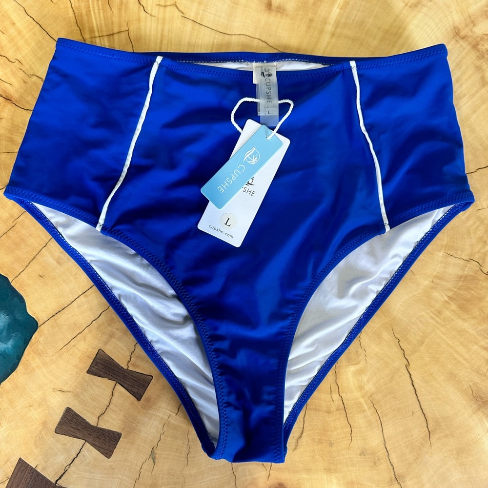 Cupshe Womens Bathing Suit Bottom Size Large Blue High Cut Stretch New With Tags